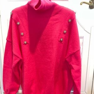 Chic Pink Turtleneck Sweater with Button Accents